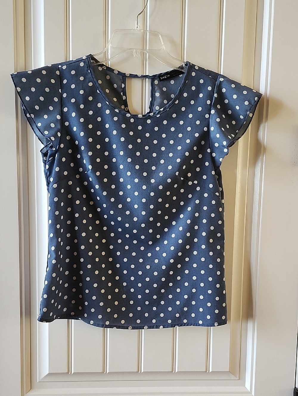 Blue And White Polka Dot Flutter Sleeve Top